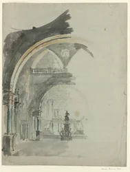 Een Antieke Galerij - Schets voor het decor van de tweede akte, opera Lodoïska door Cherubini, voor het eerst uitgevoerd in het Théâtre Feydeau in Parijs op 18 juli 1791